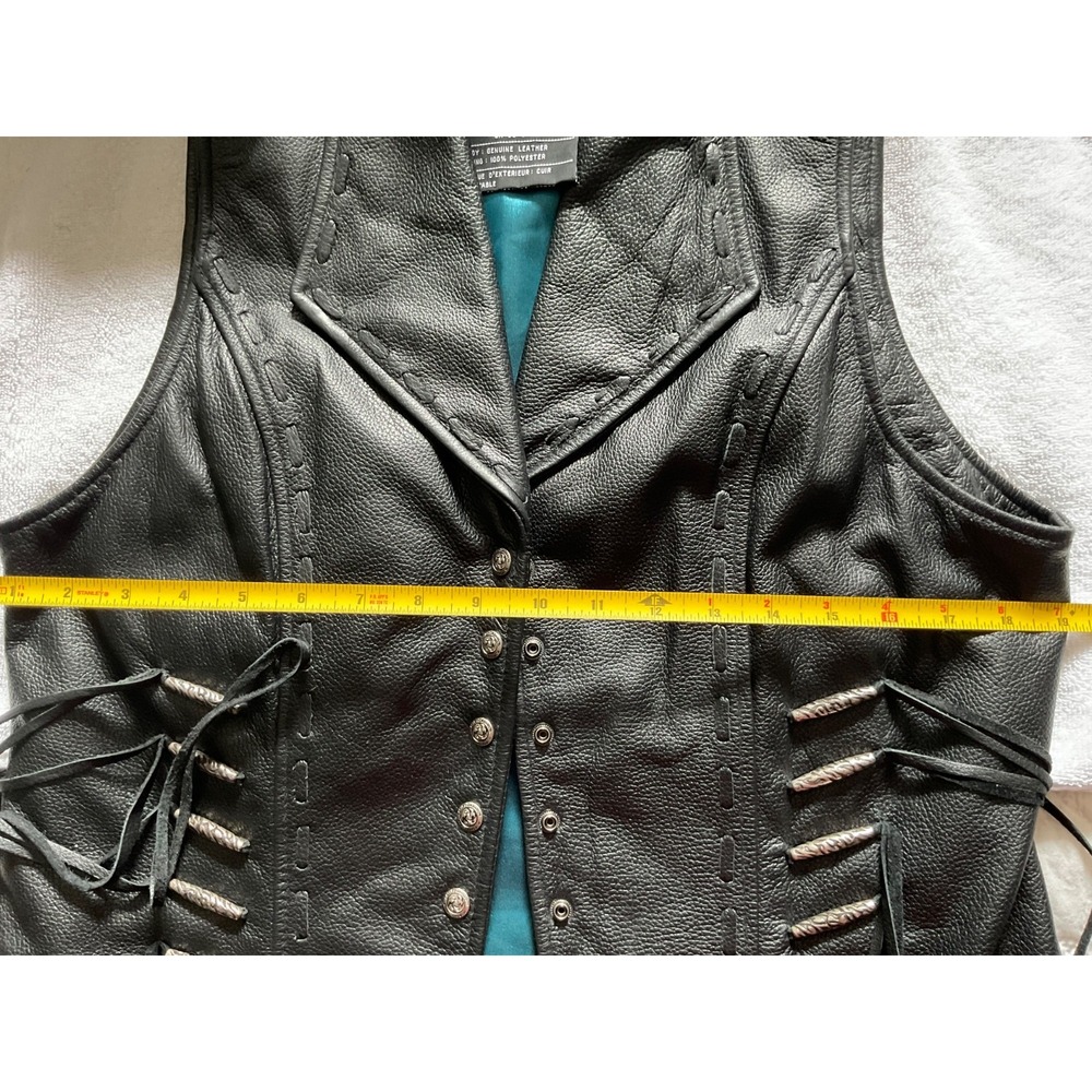 Womens Harley Davidson Black Leather Vest M 38" Bust Lace Fringe Snaps Beads - Picture 4 of 9